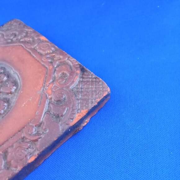 vintage moravian brown square tile artisan silversmith tile 4'' - Picture 5 of 7